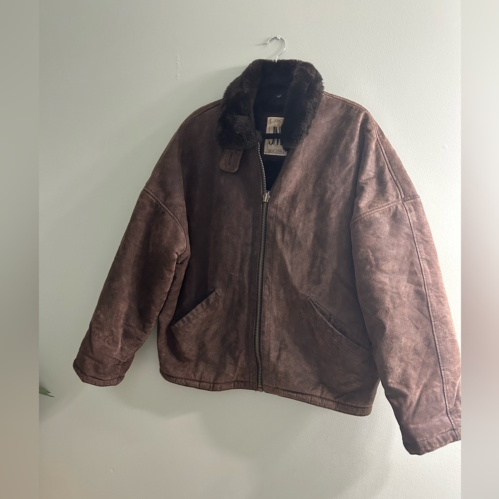Vintage jones New York leather bomber pilot fur lined jacket brown - Picture 3 of 12